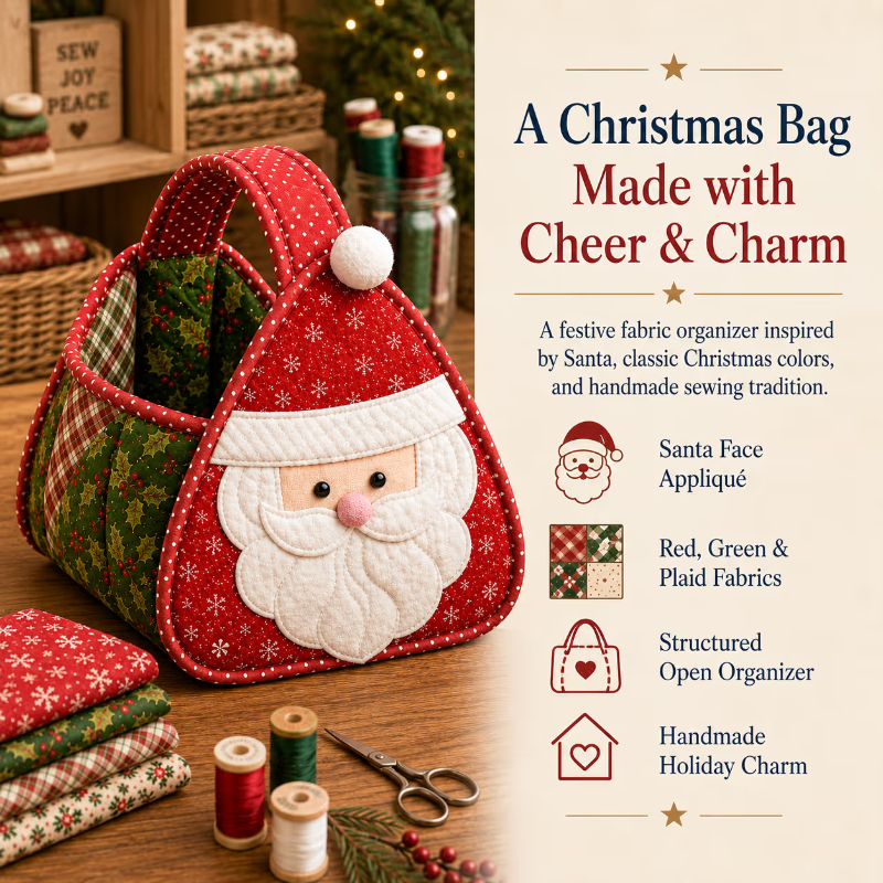 Christmas Quilted Carry Basket Sewing Kit