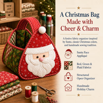 Christmas Quilted Carry Basket Sewing Kit
