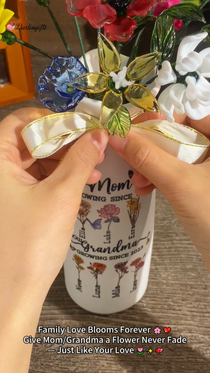 Custom Birth Flower Vase with Glass Flower Mother's Day Gift Keepsake Gift For Mom/Grandma