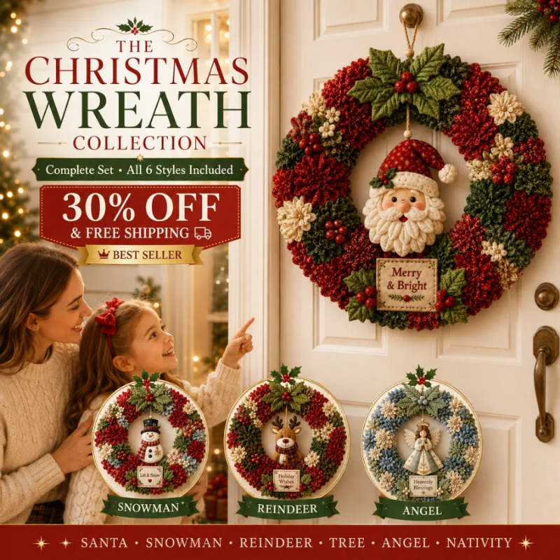 🔥Limited time 49% OFF -🧵🎄DIY Christmas Fabric Poke-Art Wreath Kit – Handmade Holiday Door Décor