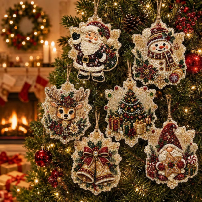6pcs DIY Pearl Diamond Painting Christmas Tree Hanging Ornaments