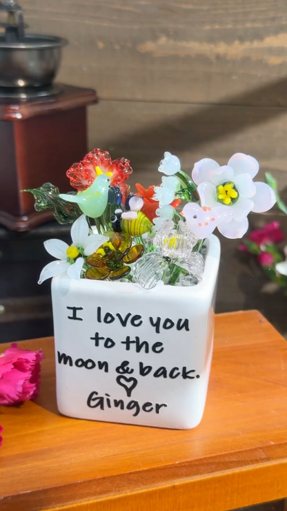 Custom Mini Glass Birth Month Flower with Plant Pot Keepsake Gifts For Mother's Day Gift Ideas