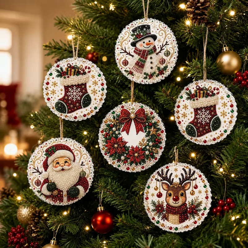 6pcs DIY Pearl Diamond Painting Christmas Tree Hanging Ornaments