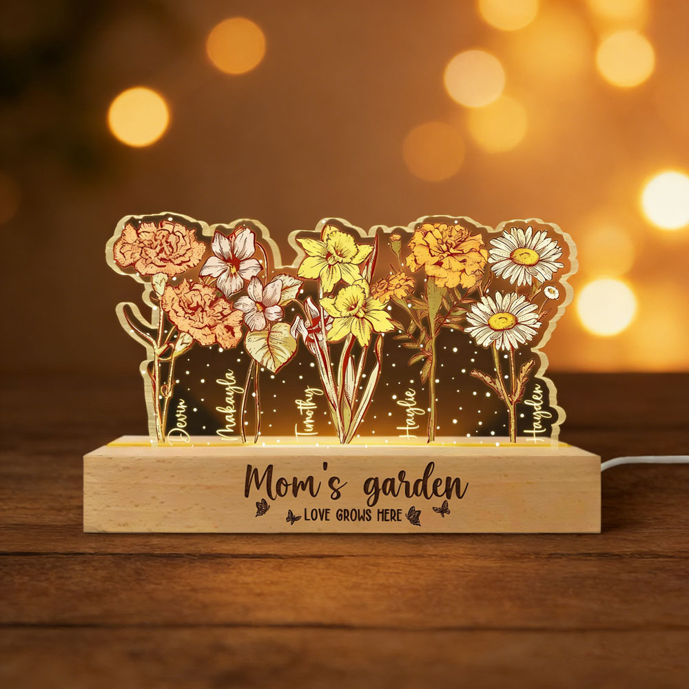 Custom Grandma’s & Mom’s Garden Night Light – Personalized Birth Month Flower LED Lamp | Mother’s Day Gift