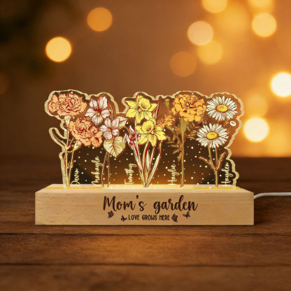 Custom Grandma’s & Mom’s Garden Night Light – Personalized Birth Month Flower LED Lamp | Mother’s Day Gift