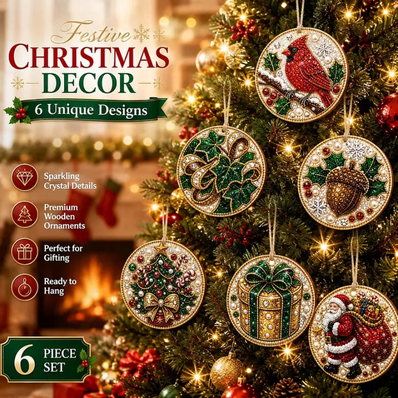 6pcs DIY Pearl Diamond Painting Christmas Tree Hanging Ornaments