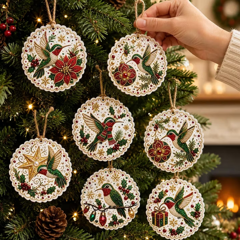 6pcs DIY Pearl Diamond Painting Christmas Tree Hanging Ornaments