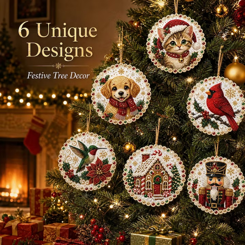 6pcs DIY Pearl Diamond Painting Christmas Tree Hanging Ornaments