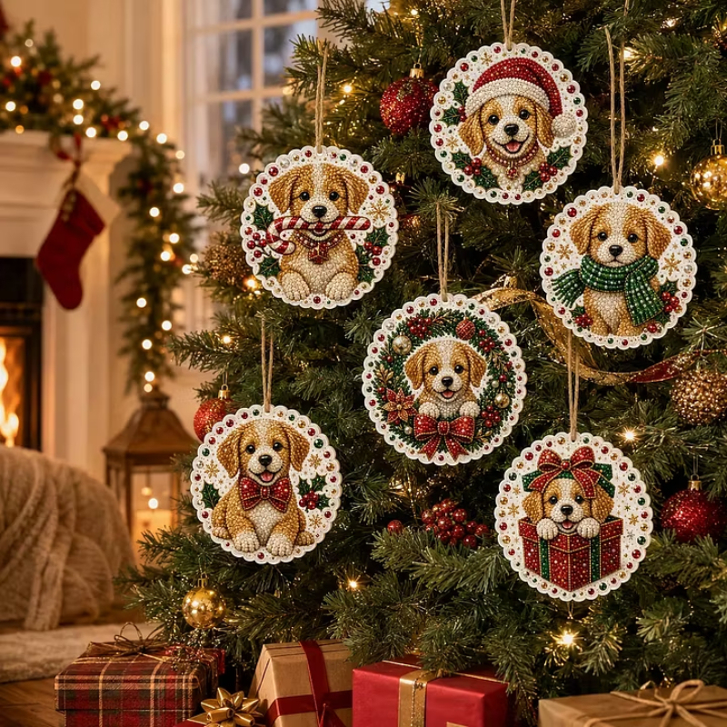 6pcs DIY Pearl Diamond Painting Christmas Tree Hanging Ornaments