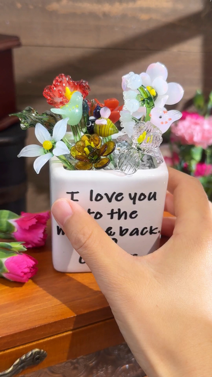 Custom Mini Glass Birth Month Flower with Plant Pot Keepsake Gifts For Mother's Day Gift Ideas