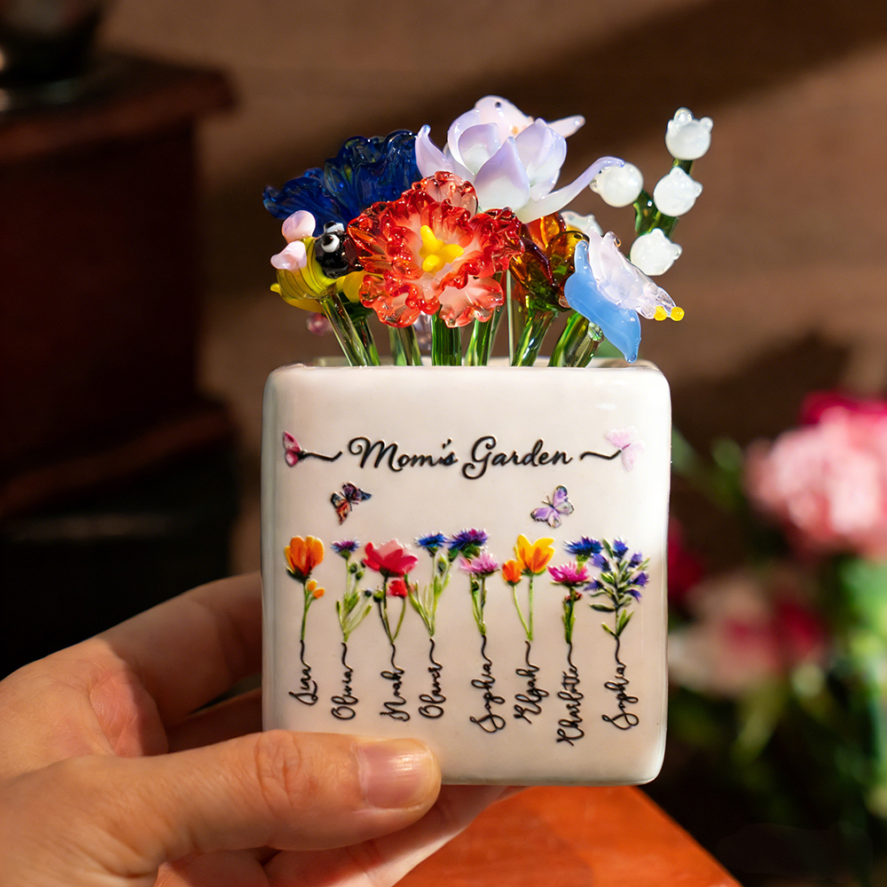 [Copy]Custom Birth Flower Pot with Mini Glass Flower Spring Decoration Mother's Day Gift