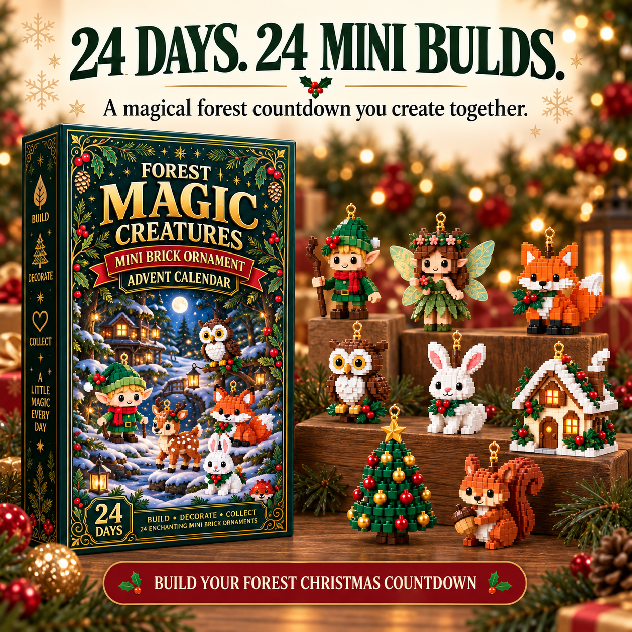 🎄 24‑Day Forest Magic Creatures Ornament Advent Calendar 