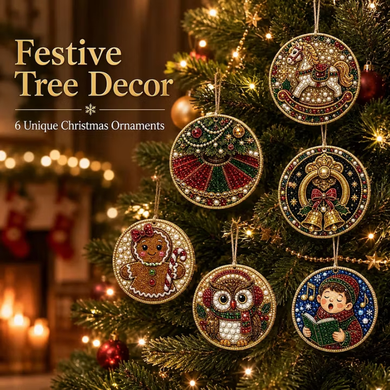 6pcs DIY Pearl Diamond Painting Christmas Tree Hanging Ornaments
