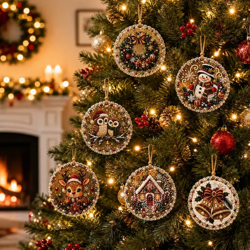 6pcs DIY Pearl Diamond Painting Christmas Tree Hanging Ornaments