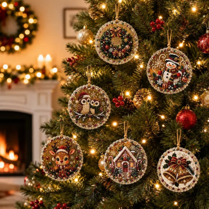 6pcs DIY Pearl Diamond Painting Christmas Tree Hanging Ornaments