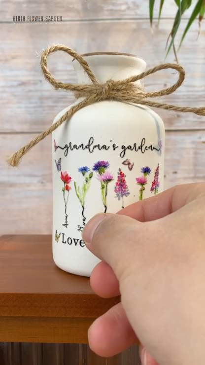 Custom Birth Flower Vase with Glass Flower Keepsake Gift Mother's Day Gift