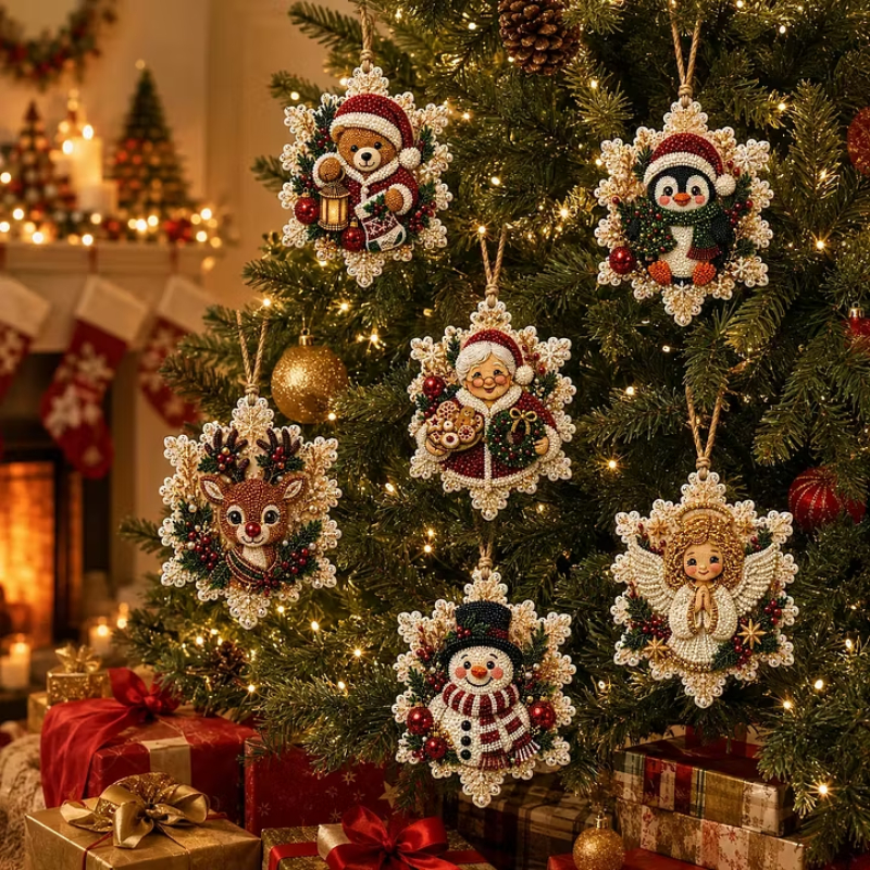 6pcs DIY Pearl Diamond Painting Christmas Tree Hanging Ornaments