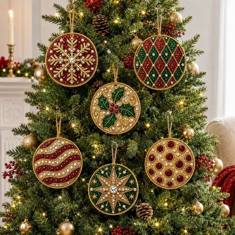 6pcs DIY Pearl Diamond Painting Christmas Tree Hanging Ornaments