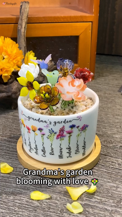 Custom Birth Flower Pot with Mini Glass Flower Spring Decoration Mother's Day Gift