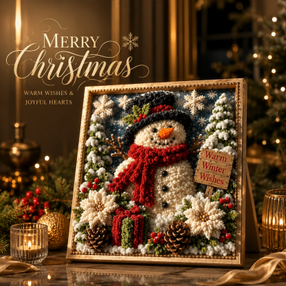 🎄 Cozy Christmas Snowman 3D Fabric Poke Art Kit
