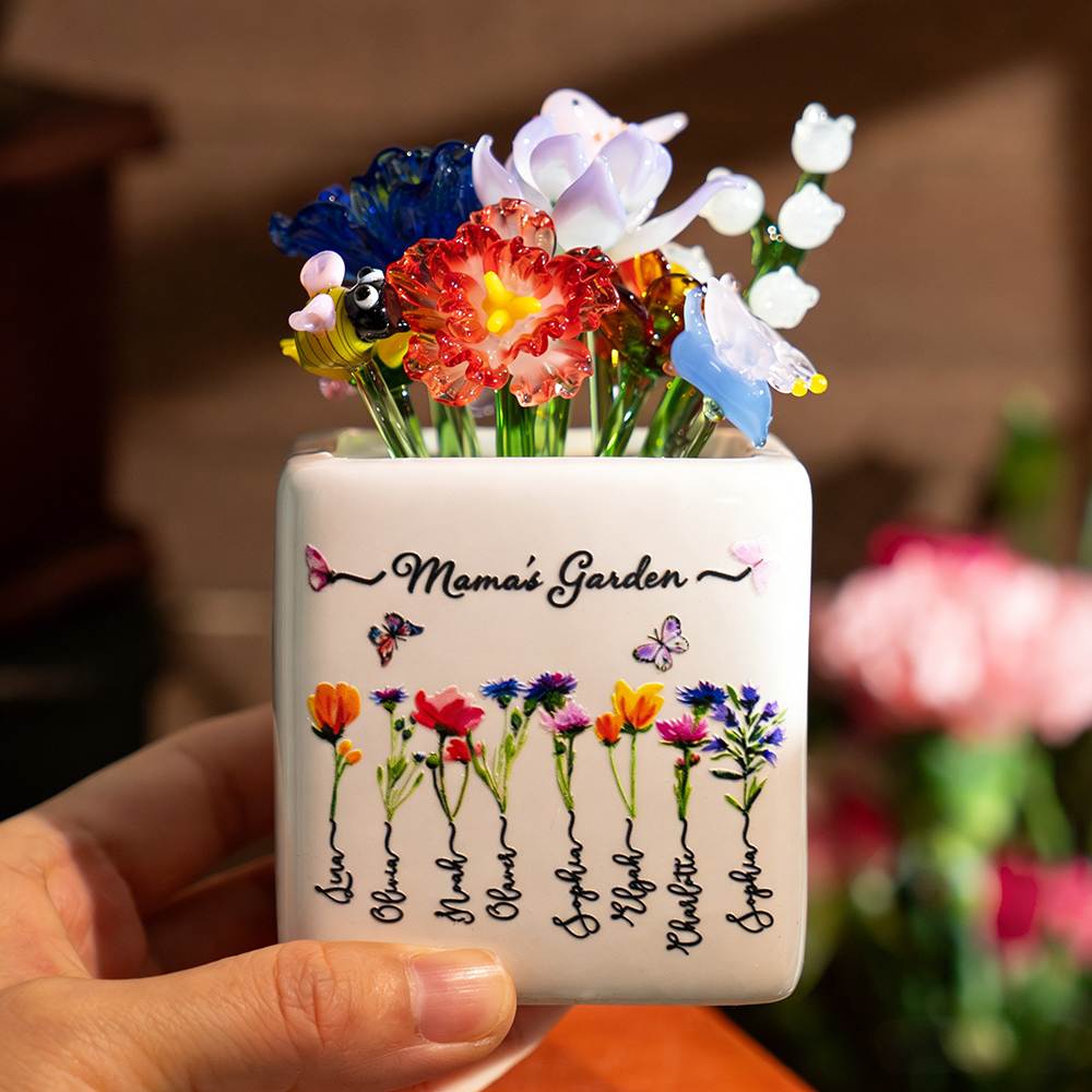 [Copy]Custom Birth Flower Pot with Mini Glass Flower Spring Decoration Mother's Day Gift