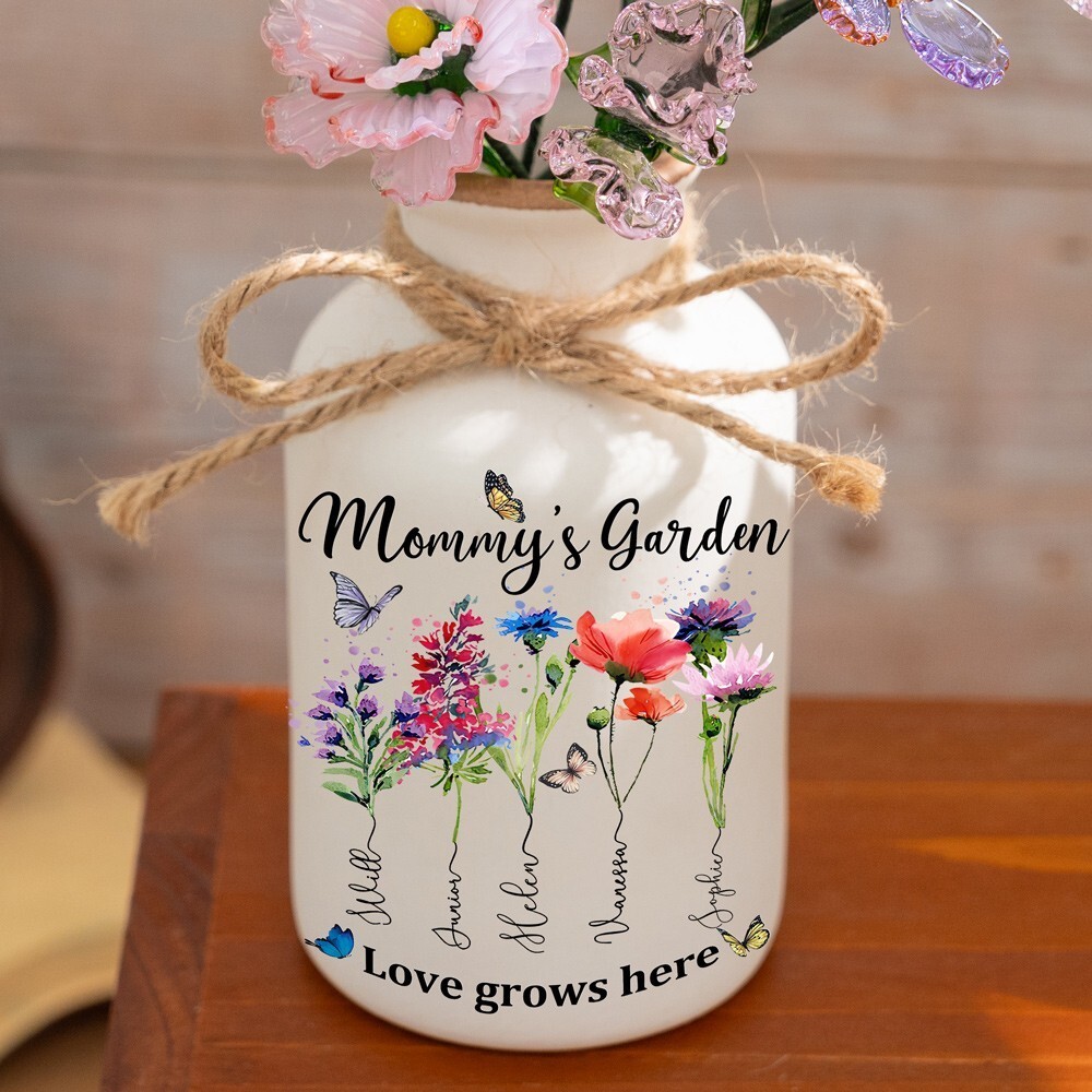 Custom Birth Flower Vase with Glass Flower Spring Decoration Mother's Day Gift