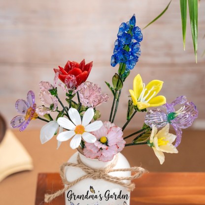 Custom Birth Flower Vase with Glass Flower Spring Decoration Mother's Day Gift