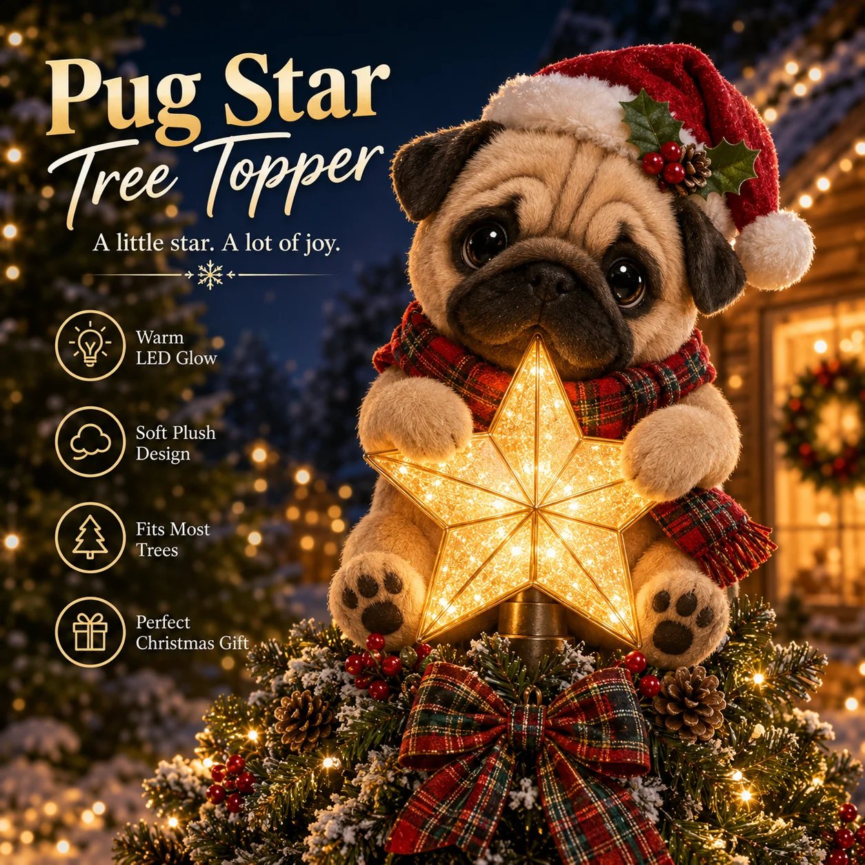 Christmas tree top with pug star