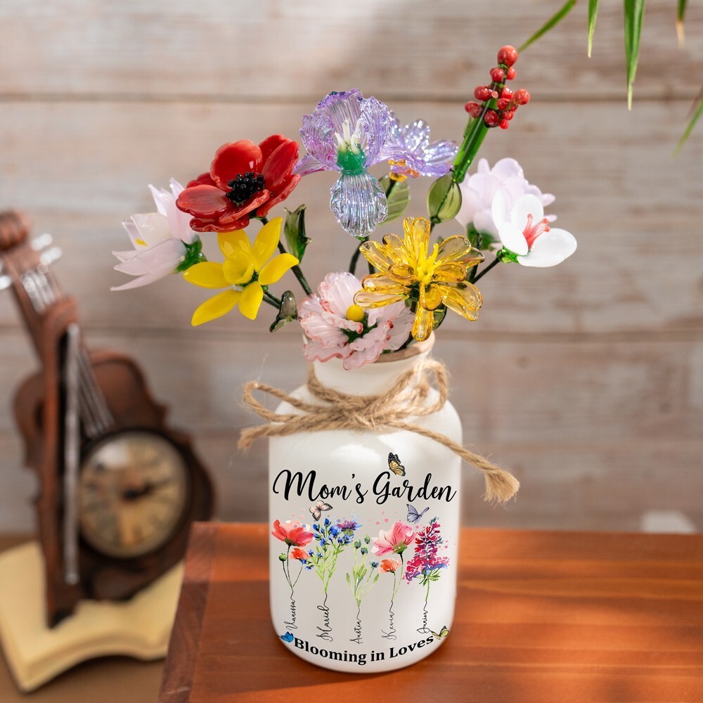 Custom Birth Flower Vase with Glass Flower Spring Decoration Mother's Day Gift