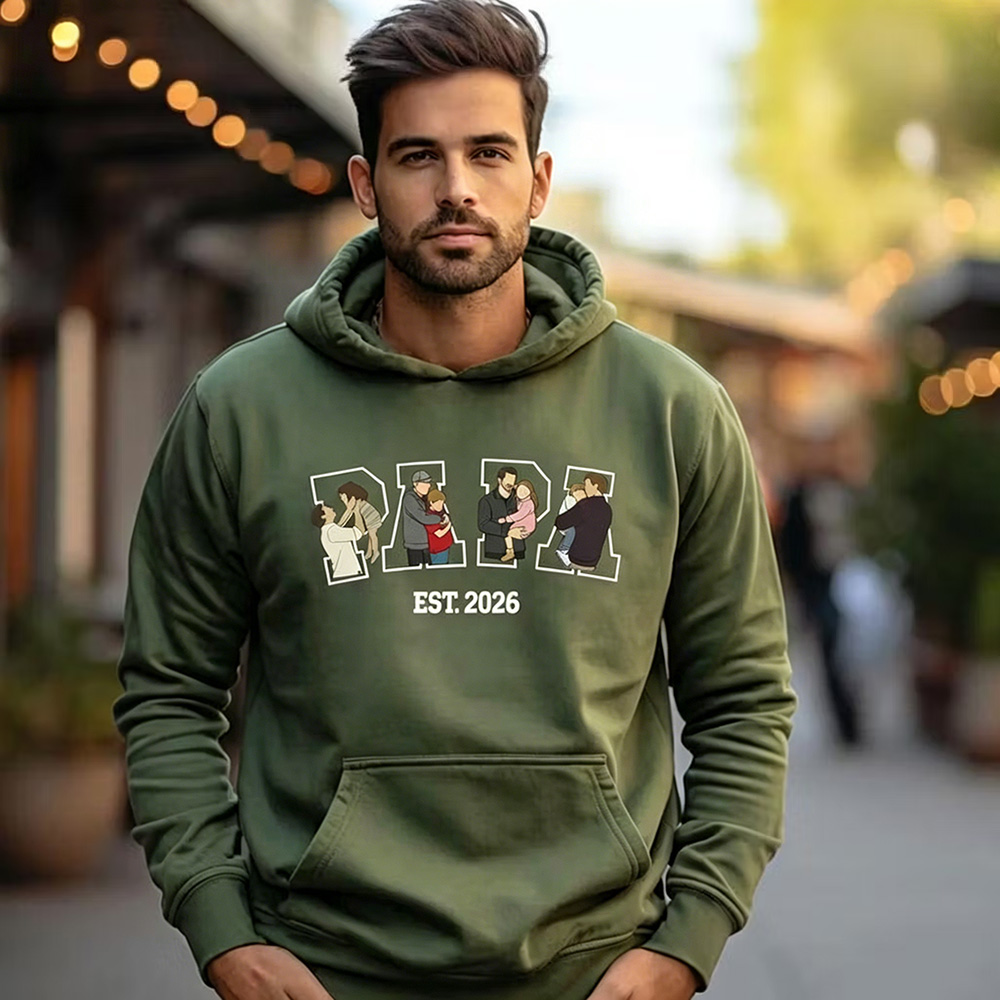 Embroidered Custom Dad Portrait Sweatshirt Hoodie T shirt For Fathers Day Gift