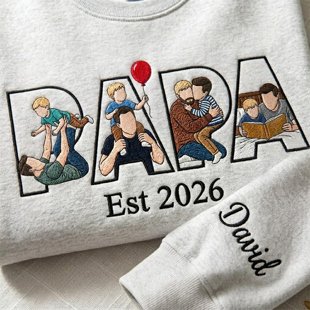 Embroidered Custom Dad Portrait Sweatshirt Hoodie T shirt For Fathers Day Gift