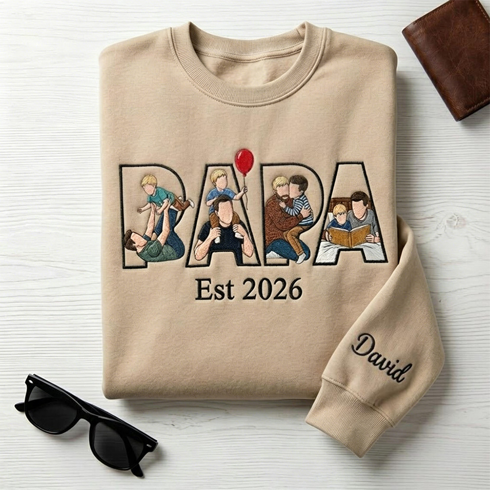 Embroidered Custom Dad Portrait Sweatshirt Hoodie T shirt For Fathers Day Gift