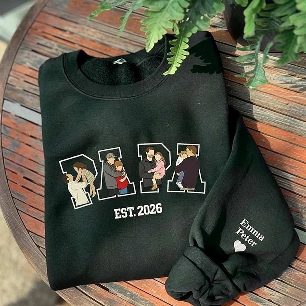 Embroidered Custom Dad Portrait Sweatshirt Hoodie T shirt For Fathers Day Gift