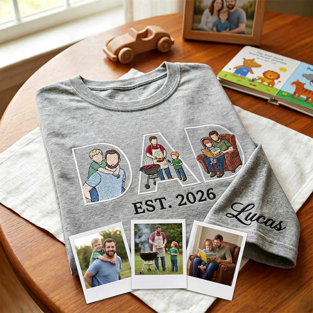 Embroidered Custom Dad Portrait Sweatshirt Hoodie T shirt For Fathers Day Gift