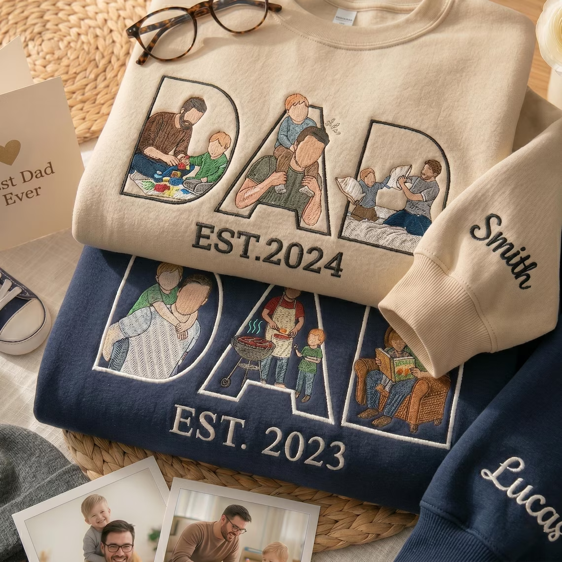 Embroidered Custom Dad Portrait Sweatshirt Hoodie T-shirt For Father's Day Gift