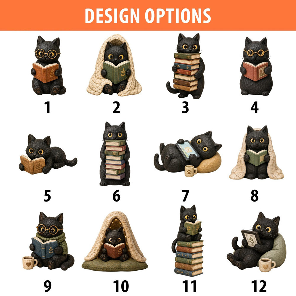 Black Cat Reading Book Decor