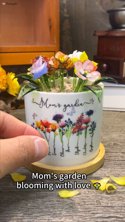 Custom Birth Flower Pot with Mini Glass Flower Spring Decoration Mother's Day Gift