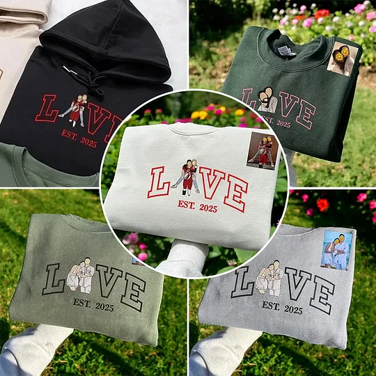 Personalized Embroidered Photo Couple LOVE Est Year Valentines Matching Couple Gift