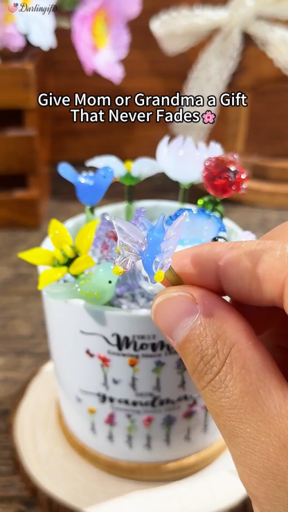 Custom Mini Glass Birth Month Flower with Custom Flower Pot Mother's Day Gift