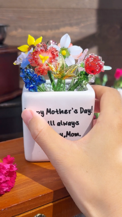 Custom Mini Glass Birth Month Flower with Plant Pot Keepsake Gifts For Mother's Day Gift Ideas