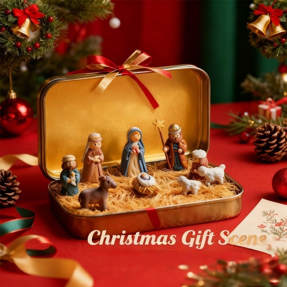 Mini Christmas Nativity Set in Tin Box