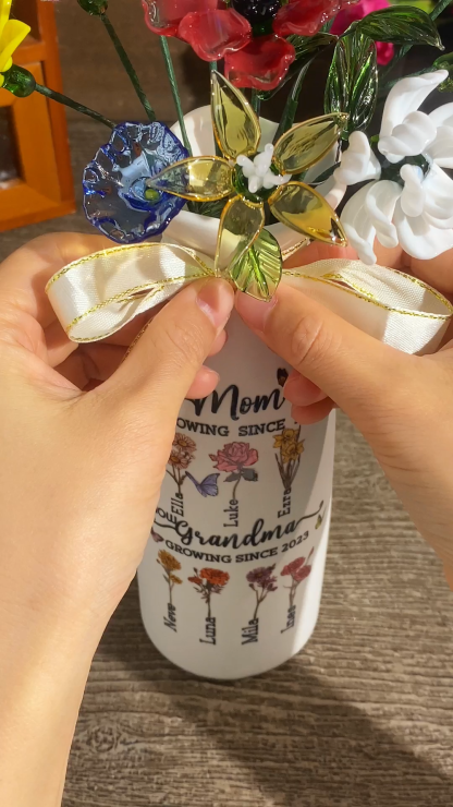 Custom Birth Flower Vase with Glass Flower Mother's Day Gift Keepsake Gift For Mom/Grandma