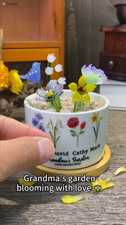 Custom Birth Flower Pot with Mini Glass Flower Spring Decoration Mother's Day Gift