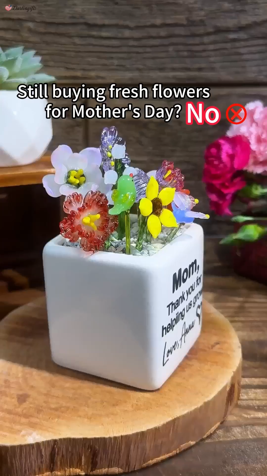 Custom Mini Glass Birth Month Flower with Plant Pot Keepsake Gifts For Mother's Day Gift Ideas