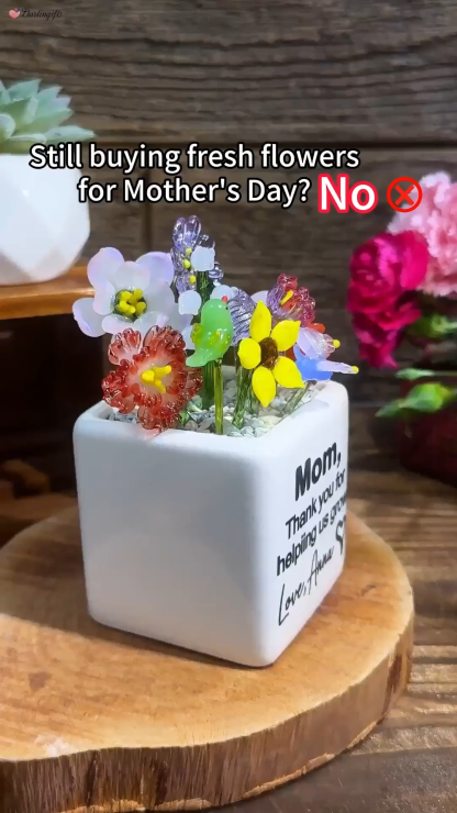 Custom Mini Glass Birth Month Flower with Plant Pot Keepsake Gifts For Mother's Day Gift Ideas