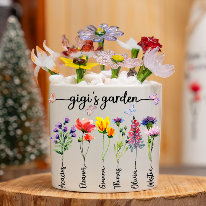 Custom Nanny's Garden Birth Flower Pot with Mini Glass Flower Keepsake Gift Mother's Day Gift