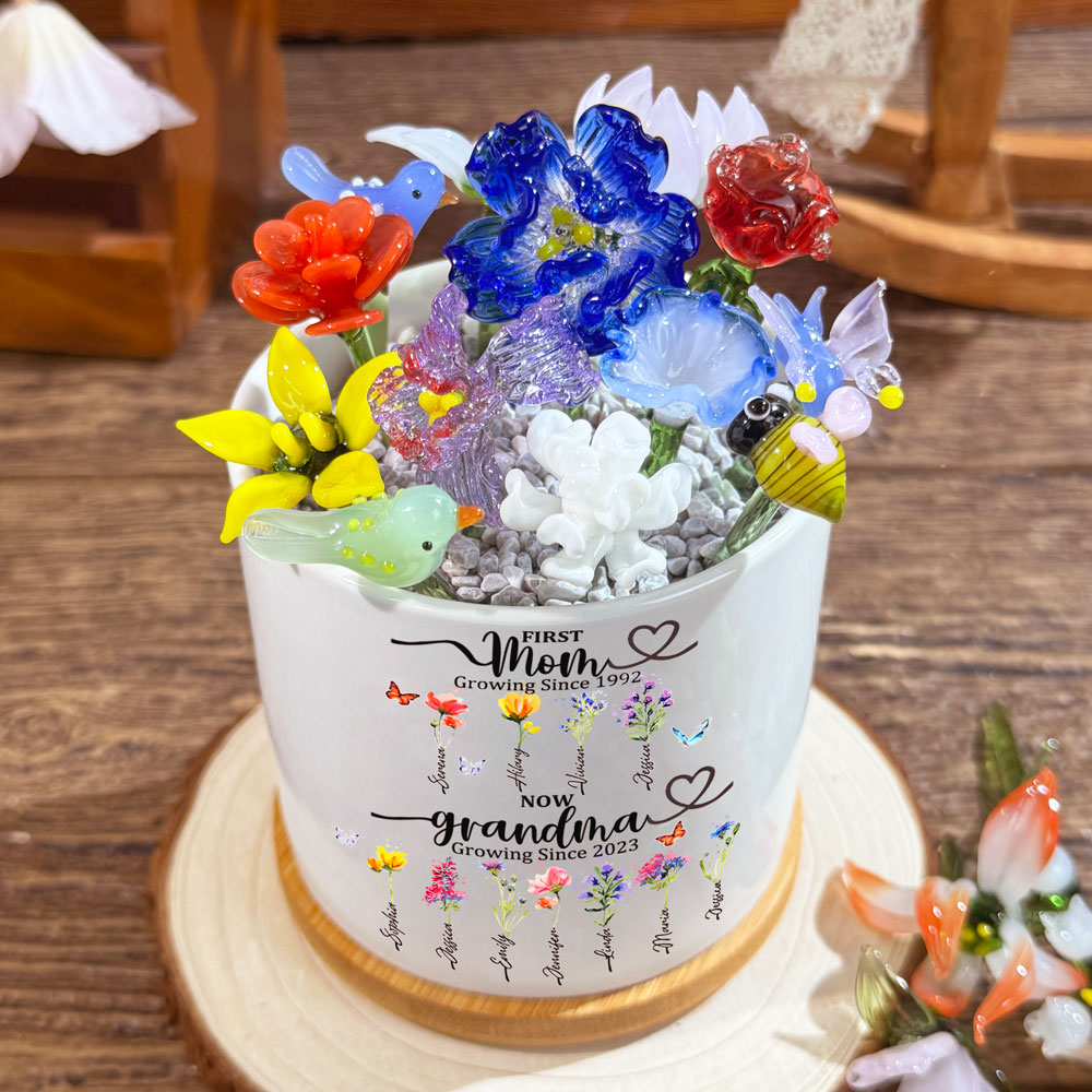 Custom Mini Glass Birth Month Flower with Custom Flower Pot Mother's Day Gift