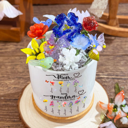 Custom Mini Glass Birth Month Flower with Custom Flower Pot Mother's Day Gift