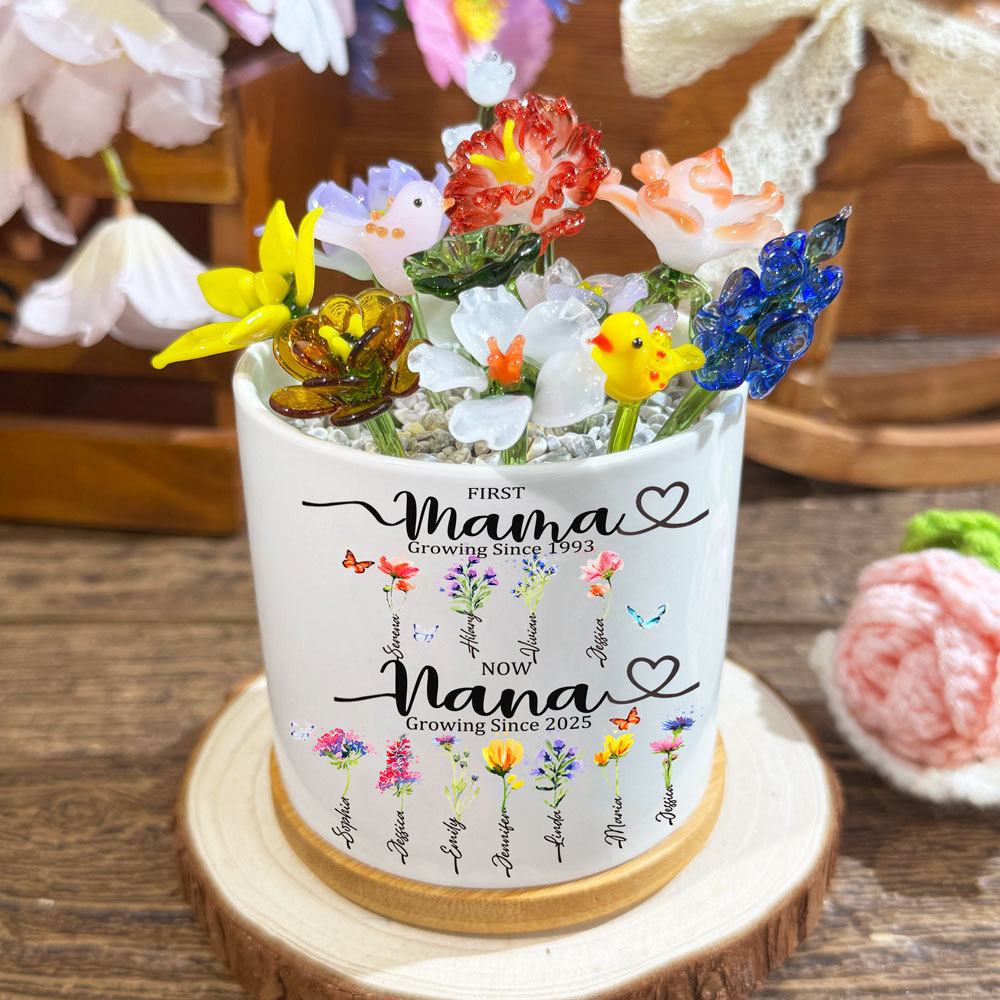 Custom Mini Glass Birth Month Flower with Custom Flower Pot Mother's Day Gift