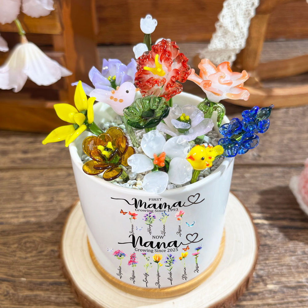Custom Mini Glass Birth Month Flower with Custom Flower Pot Mother's Day Gift